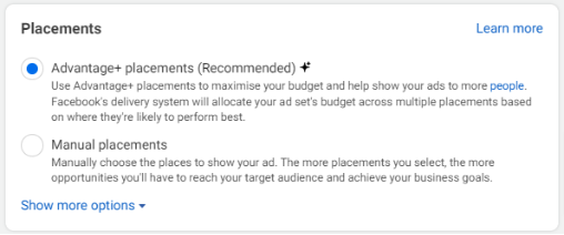 Facebook Advanced+ Placement Options